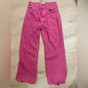 ZARA Pink Highrise Straight Leg Raw Hem Jeans